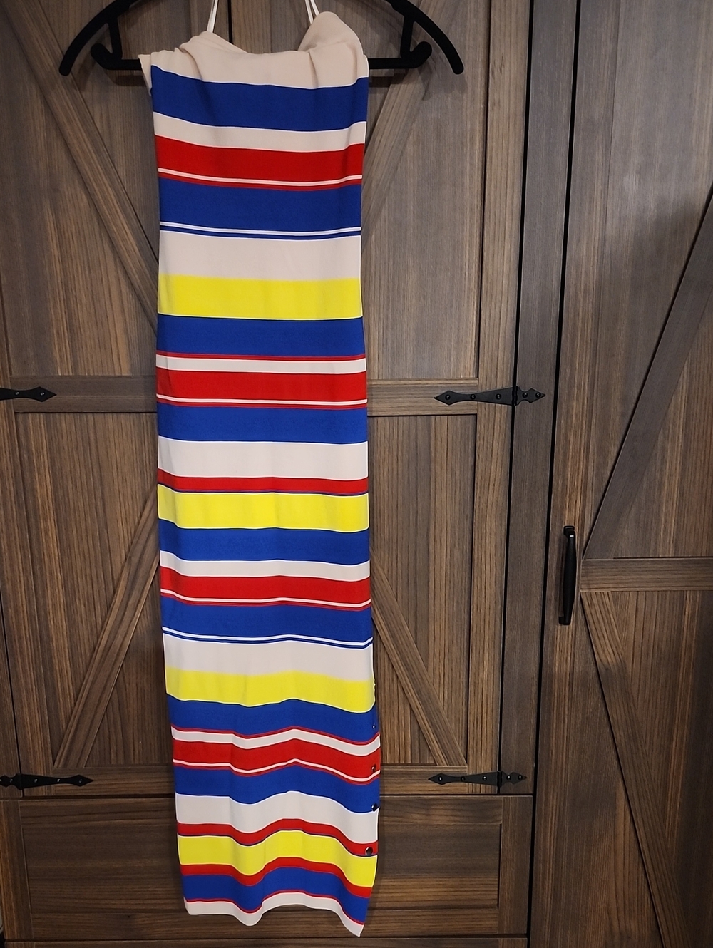 Striped Maxi Skirt in Blue, Red, Yellow & Cream, Strapless